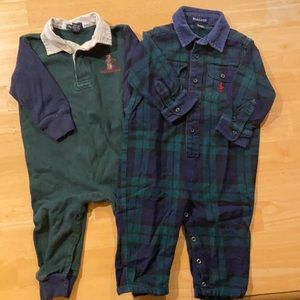 Bundle 2 Boy Coveralls Size L 12-18m Navy & Green